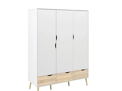 Oslo Wardrobe - 3 Doors 3 Drawers in White and Oak GHDT007-Gharnish-