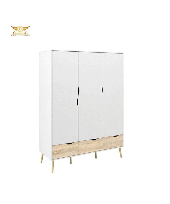 Oslo Wardrobe - 3 Doors 3 Drawers in White and Oak GHDT007-Gharnish-