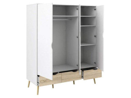 Oslo Wardrobe - 3 Doors 3 Drawers in White and Oak GHDT007-Gharnish-