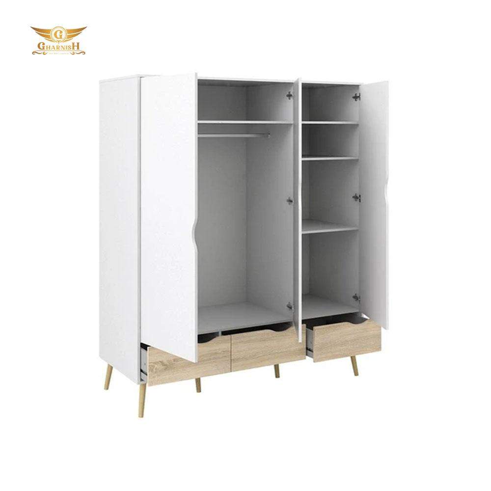 Oslo Wardrobe - 3 Doors 3 Drawers in White and Oak GHDT007-Gharnish-