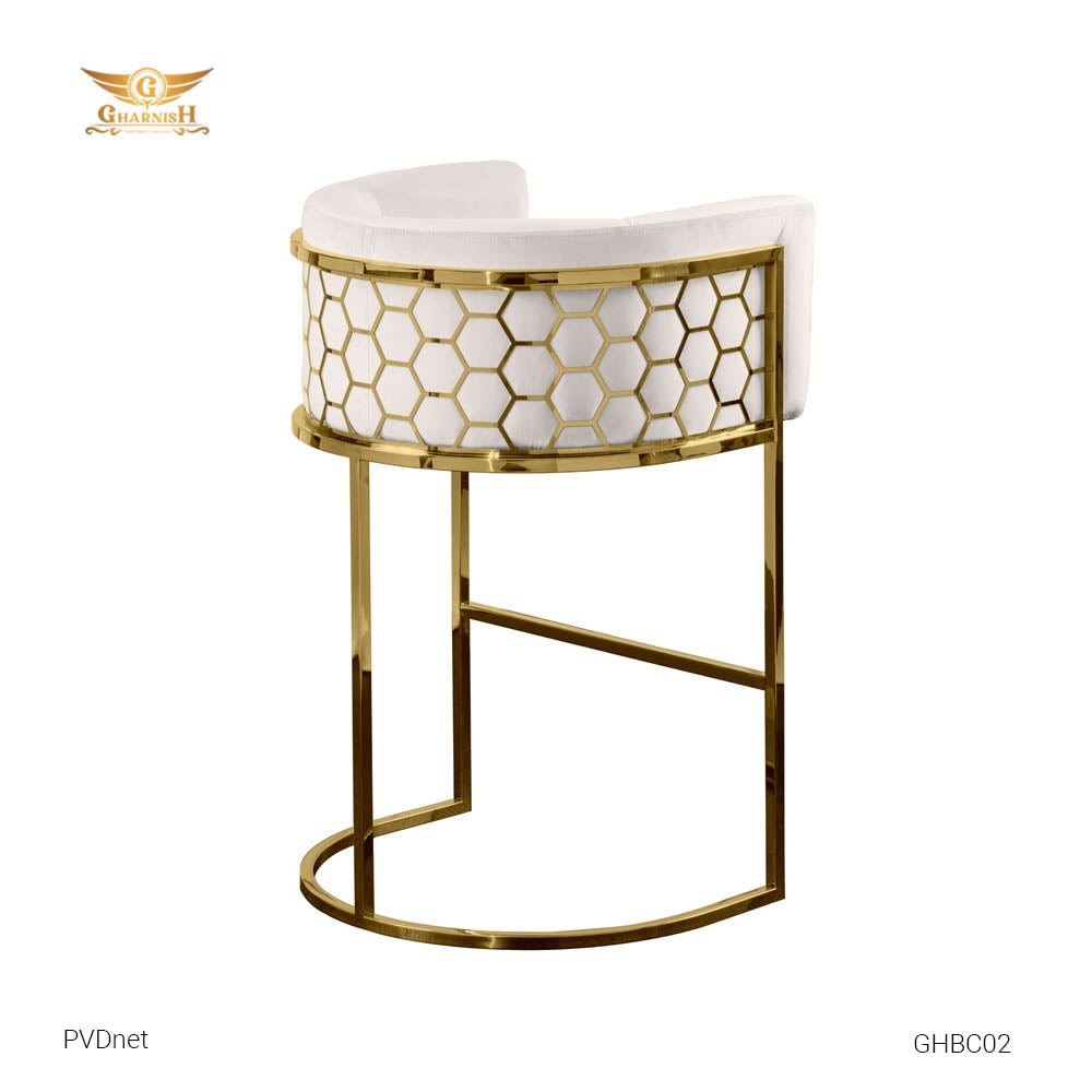 PVDnet Bar Chair with Gold PVD coating frame and Velvet Cushion GHBC02