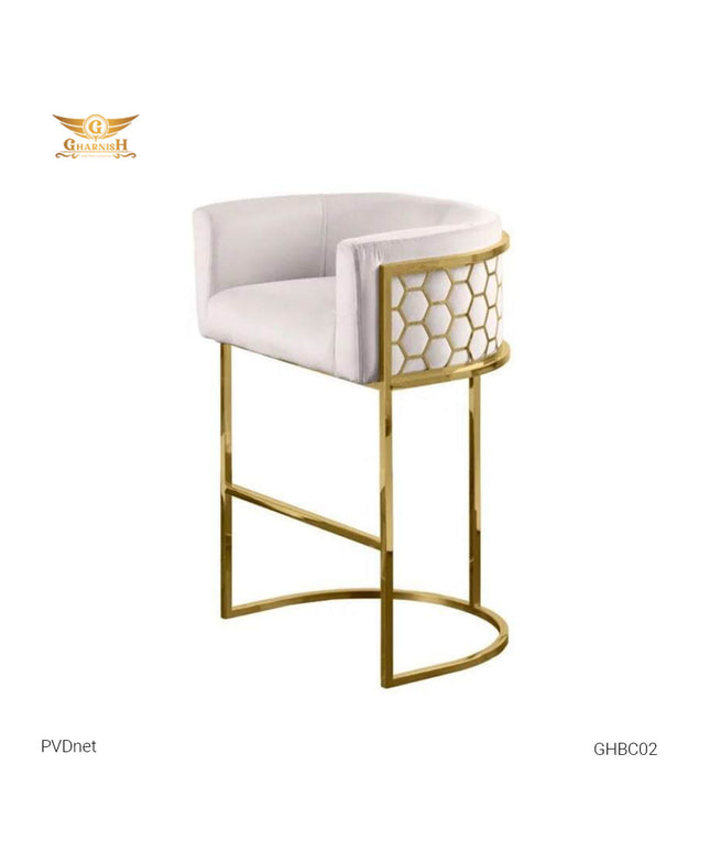 PVDnet Bar Chair with Gold PVD coating frame and Velvet Cushion GHBC02