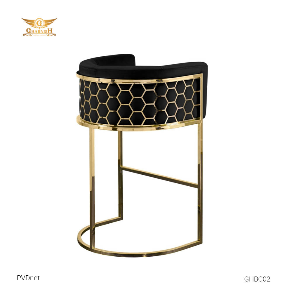 PVDnet Bar Chair with Gold PVD coating frame and Velvet Cushion GHBC02