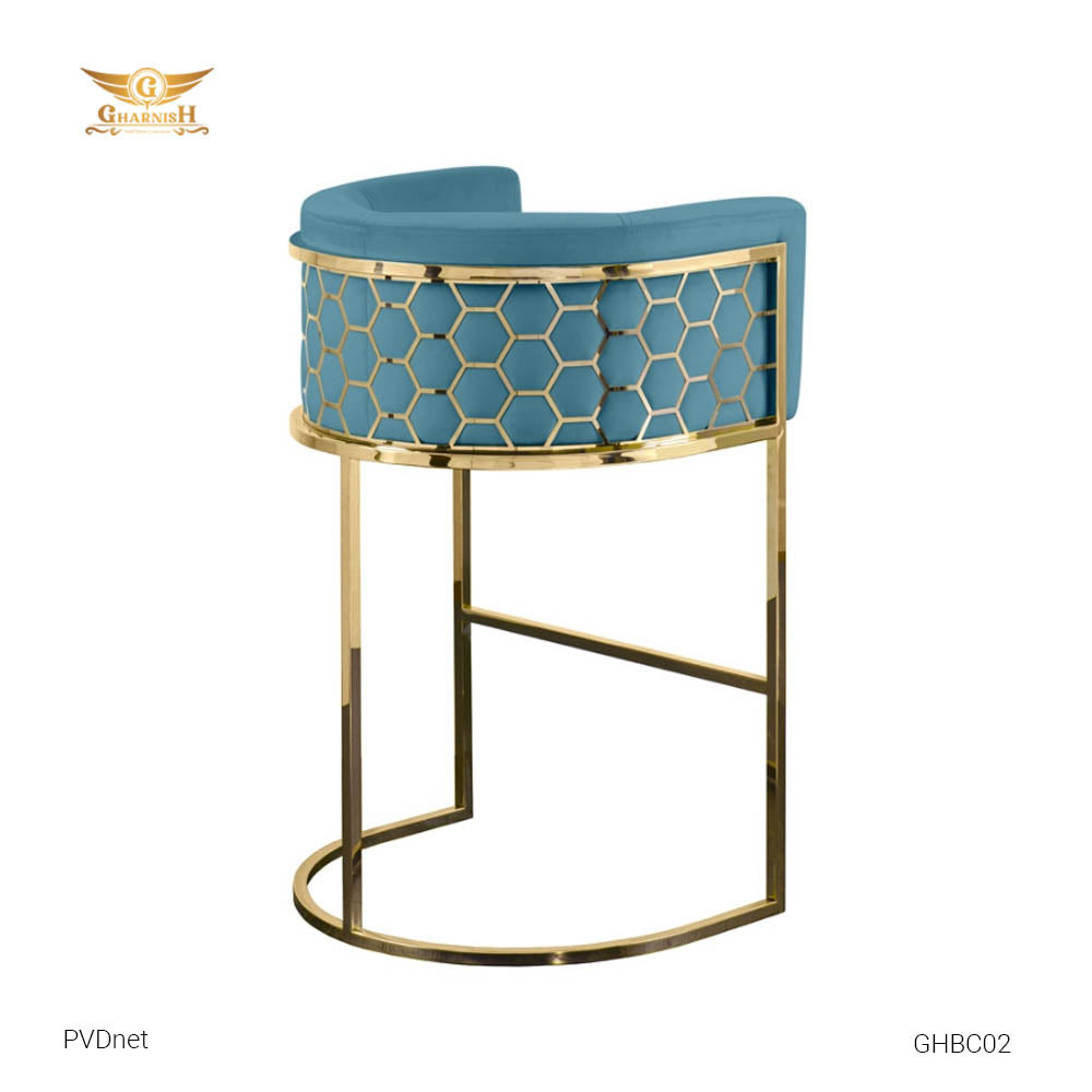 PVDnet Bar Chair with Gold PVD coating frame and Velvet Cushion GHBC02