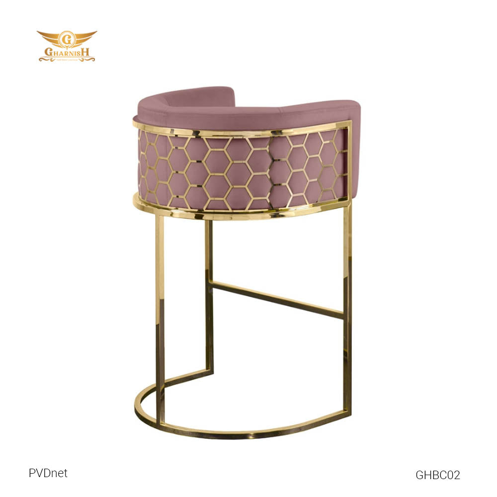 PVDnet Bar Chair with Gold PVD coating frame and Velvet Cushion GHBC02